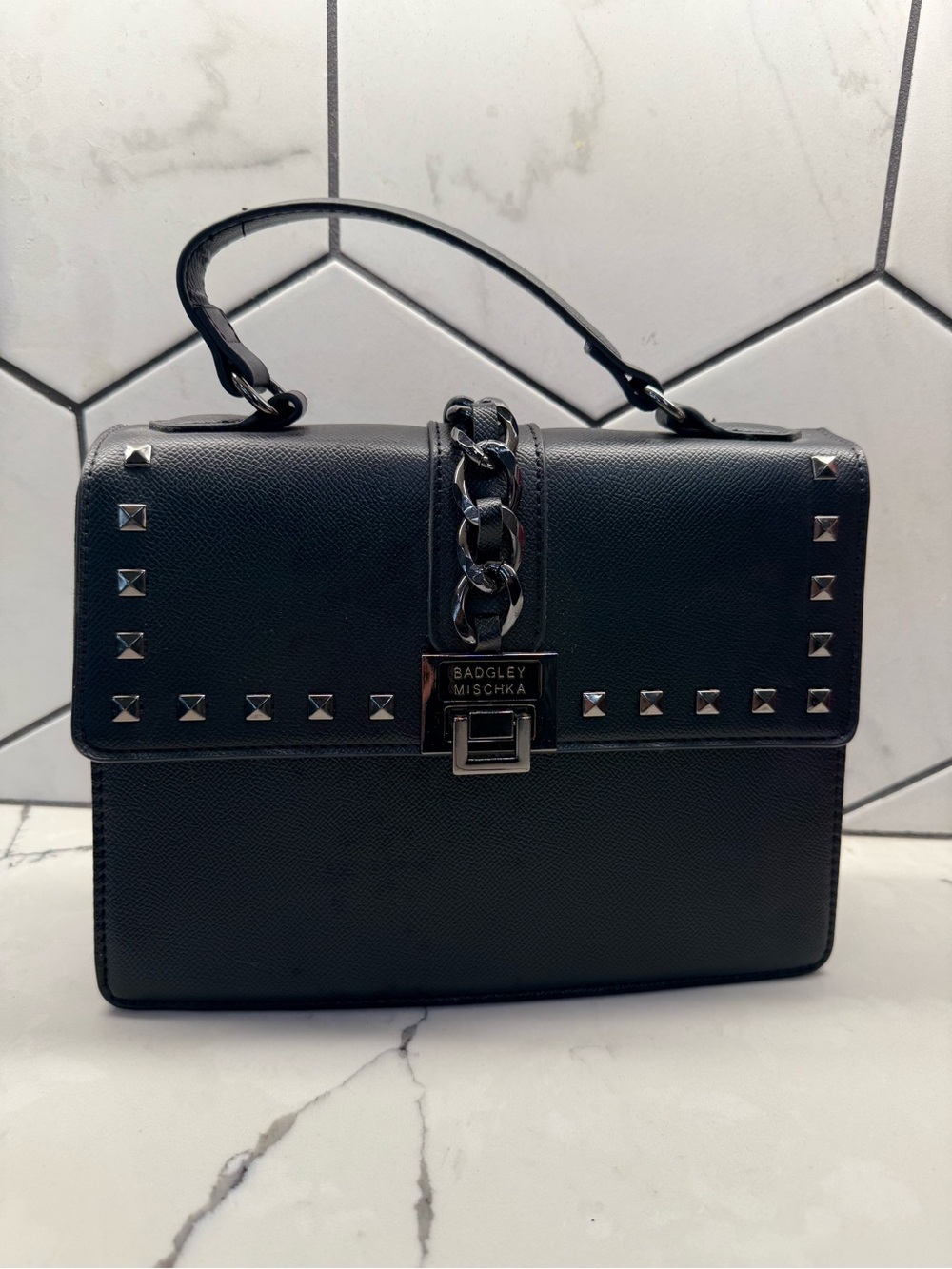 Badgley Mischka - Black Studded Top-Handle Bag